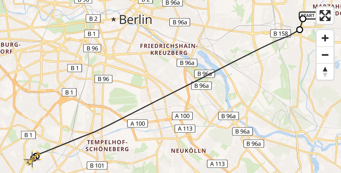 Flugroute Rettungshubschrauber Berlin Emergency Hospital - Charité Clinic Benjamin Franklin Campus, 25 Juli 2026, 07:52