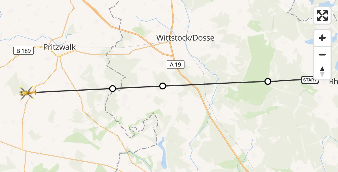 Flugroute Rettungshubschrauber Rheinsberg - Groß Pankow (Prignitz), 25 Juli 2026, 07:57