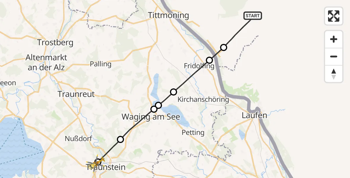 Flugroute Rettungshubschrauber Hochburg-Ach - Traunstein Hospital, 25 Juli 2026, 08:01