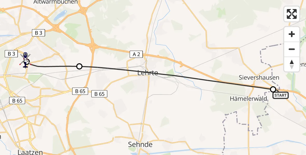 Flugroute Polizeihubschrauber Peine - Hannover Luftrettung Hubschrauberlandeplatz (Christoph 4), 25 Juli 2026, 08:35