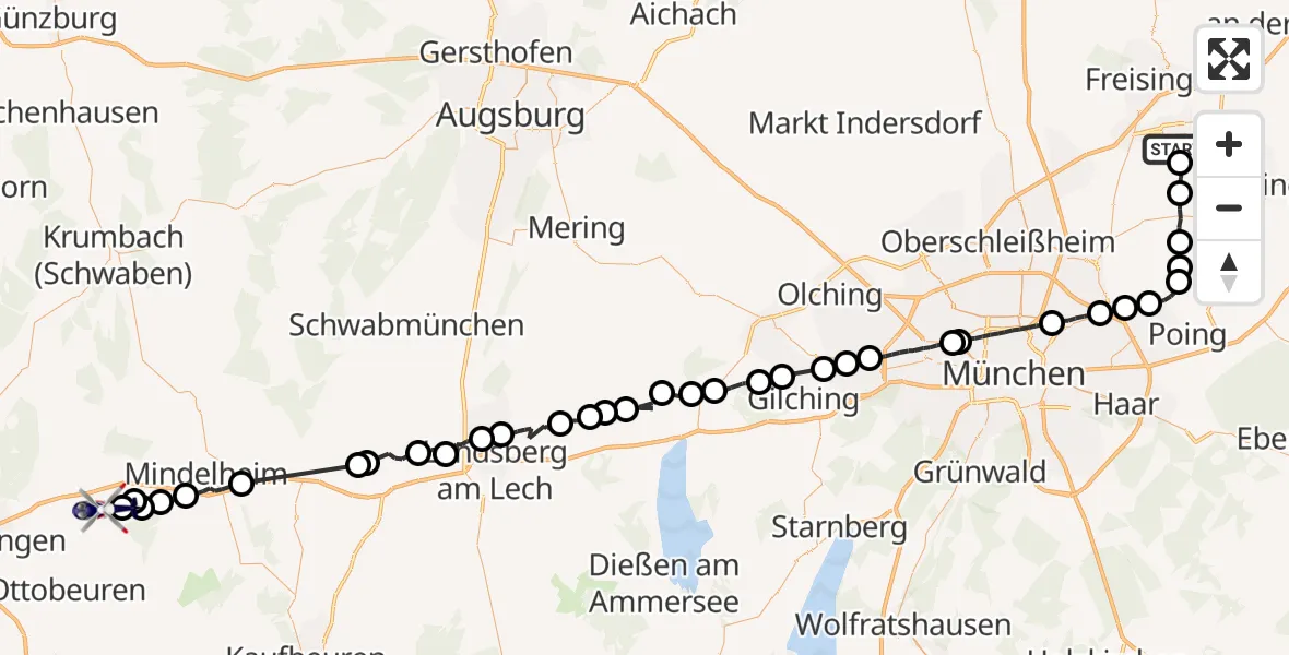 Flugroute Polizeihubschrauber München Flughafen - Sontheim, 25 Juli 2026, 08:35