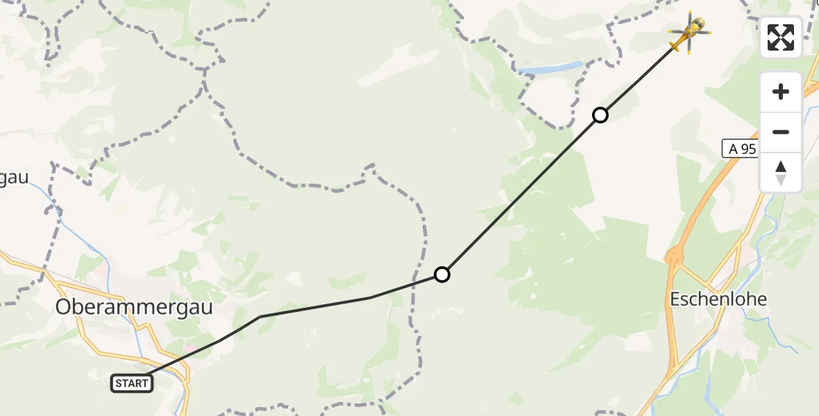 Flugroute Rettungshubschrauber Oberammergau - Ohlstadt, 25 Juli 2026, 08:44