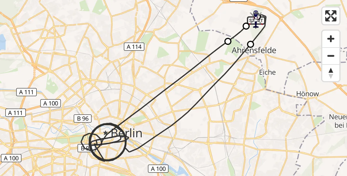 Flugroute Polizeihubschrauber Ahrensfelde Hubschrauberlandeplatz - Ahrensfelde Hubschrauberlandeplatz, 25 Juli 2026, 08:46