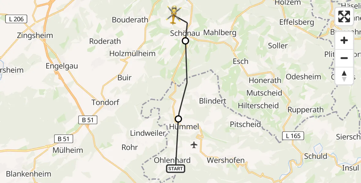 Flugroute Ambulanzhubschrauber Ohlenhard - Bad Münstereifel, 25 Juli 2026, 08:50