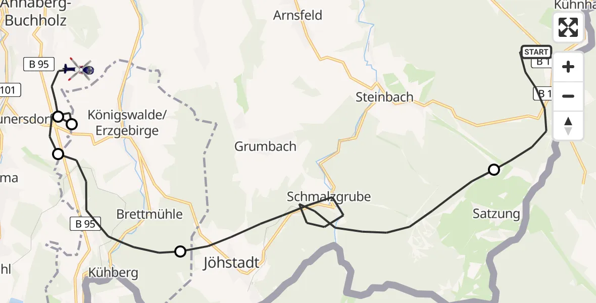 Flugroute Polizeihubschrauber Marienberg - Annaberg-Buchholz, 25 Juli 2026, 08:54