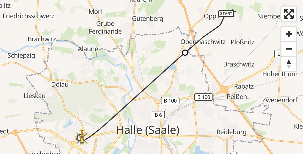 Flugroute Rettungshubschrauber Landsberg - Halle (Saale), 25 Juli 2026, 08:58