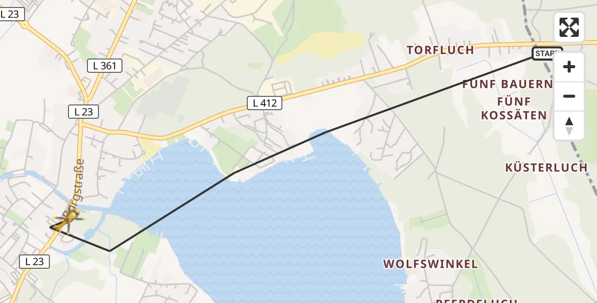 Flugroute Rettungshubschrauber Storkow (Mark) - Storkow (Mark), 25 Juli 2026, 09:11