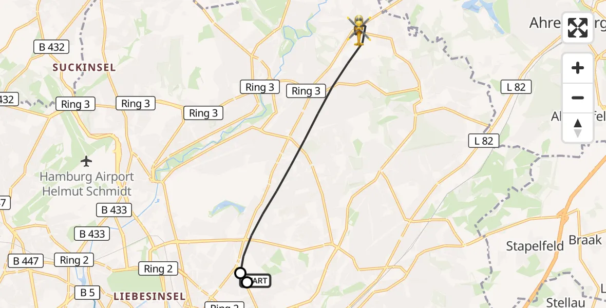 Flugroute Rettungshubschrauber Hamburg Military Hospital - Hamburg, 25 Juli 2026, 09:14