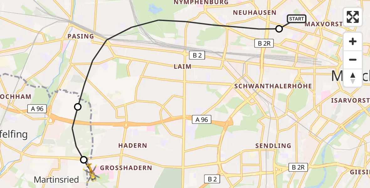 Flugroute Rettungshubschrauber Deutsches Herzzentrum München - DRF Air Rescue München Hubschrauberlandeplatz, 25 Juli 2026, 09:15