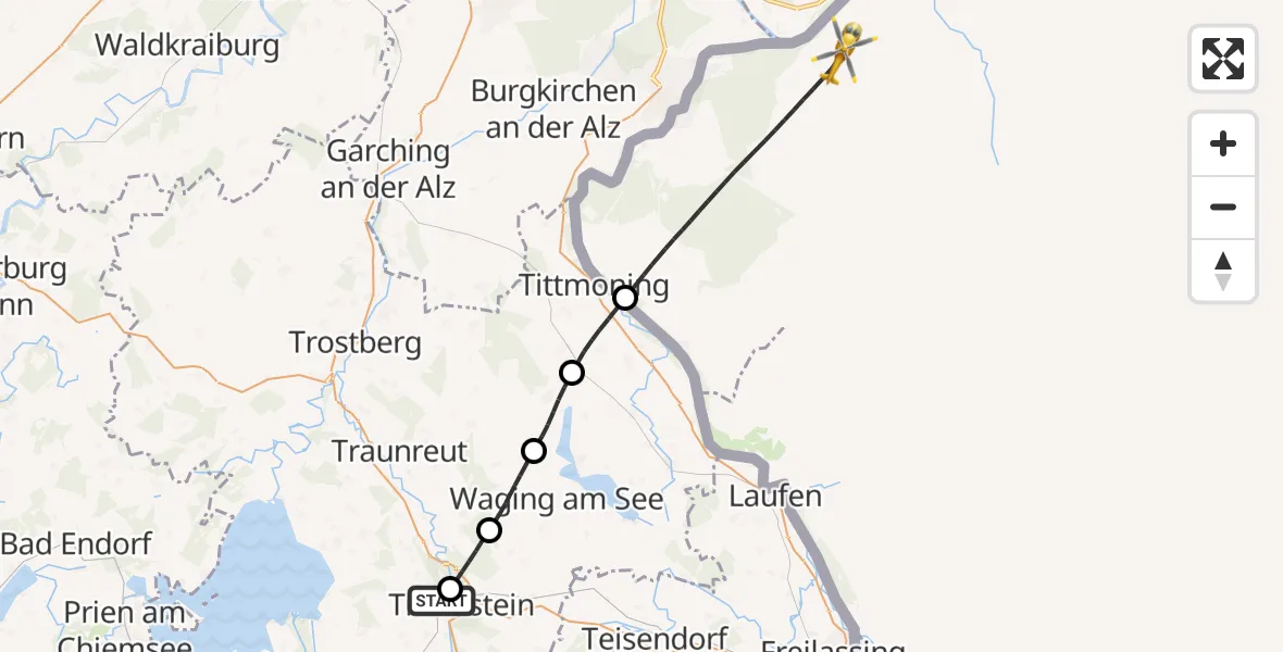 Flugroute Rettungshubschrauber Traunstein Hospital - Hochburg-Ach, 25 Juli 2026, 09:16