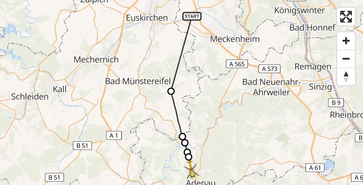 Flugroute Ambulanzhubschrauber Swisttal - Leimbach, 25 Juli 2026, 09:19