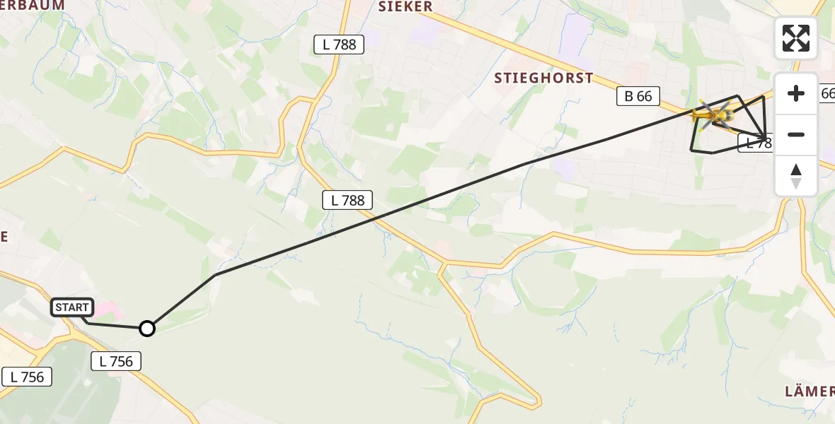 Flugroute Rettungshubschrauber Luftrettungszentrum Bielefeld - Bielefeld, 25 Juli 2026, 09:24