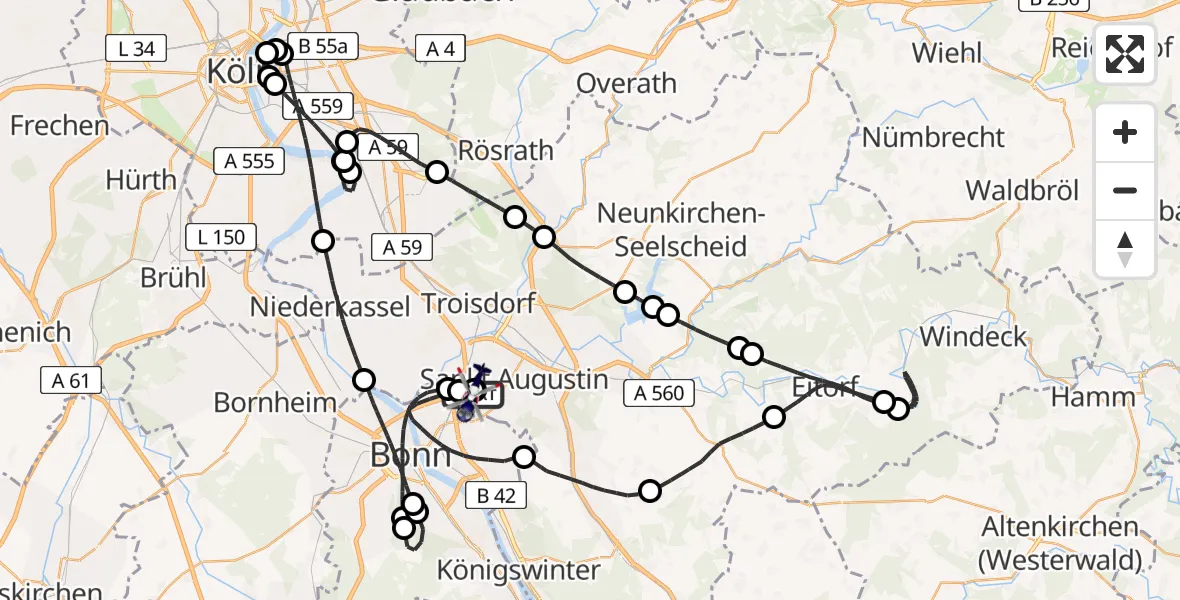 Flugroute Polizeihubschrauber Sankt Augustin - Sankt Augustin, 25 Juli 2026, 09:26