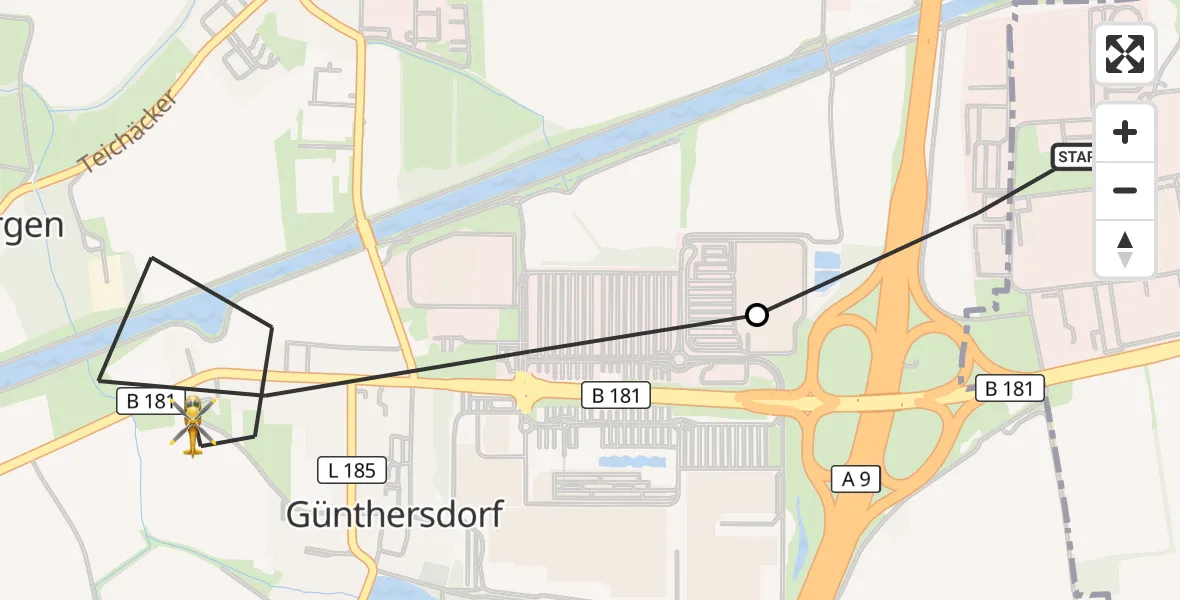 Flugroute Rettungshubschrauber ADAC Air Rescue Station Leipzig/Schkeuditz-Dölzig Hubschrauberlandeplatz (Christoph 61) - Leuna, 25 Juli 2026, 09:27