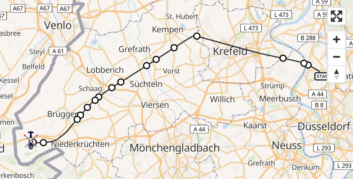 Flugroute Polizeihubschrauber Düsseldorf Flughafen - Niederkrüchten, 25 Juli 2026, 09:32