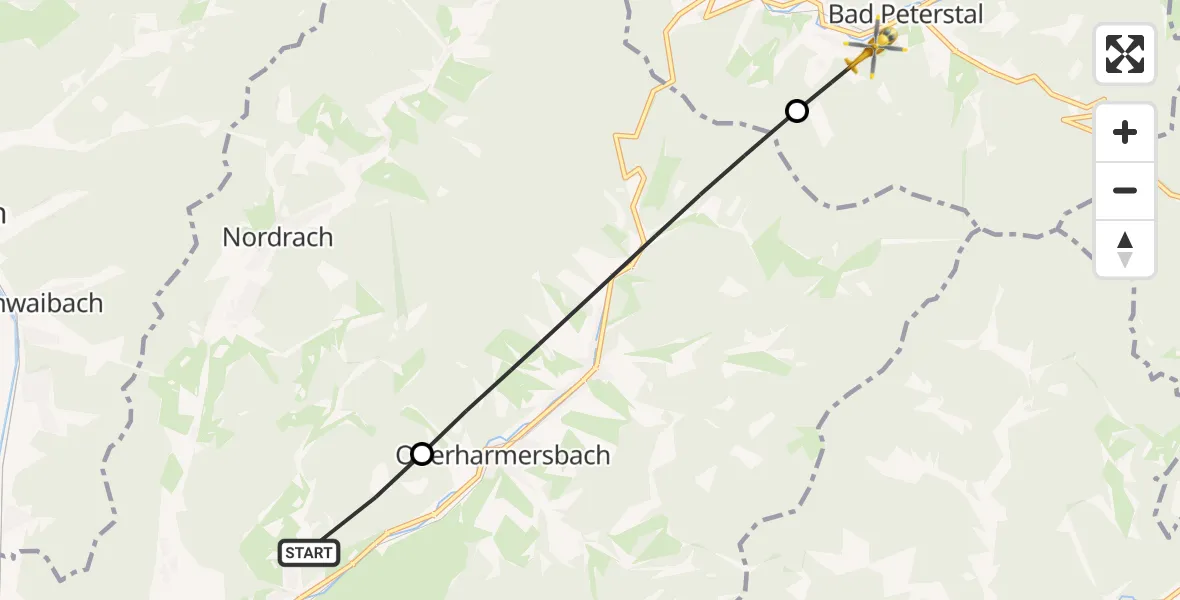Flugroute Rettungshubschrauber Zell am Harmersbach - Bad Peterstal-Griesbach, 25 Juli 2026, 09:39