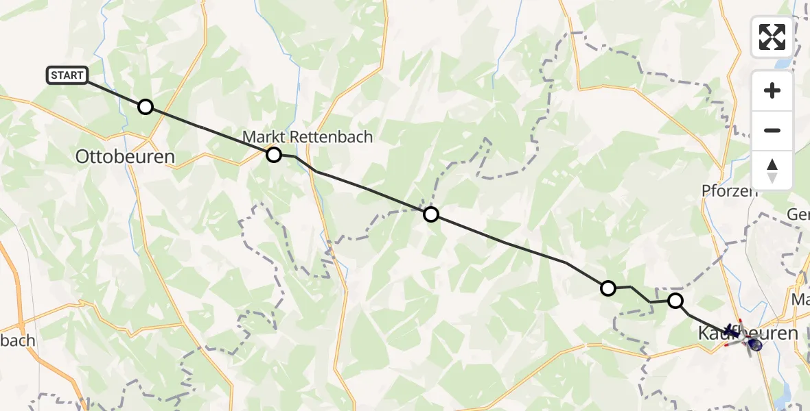 Flugroute Polizeihubschrauber Hawangen - Kaufbeuren, 25 Juli 2026, 09:39