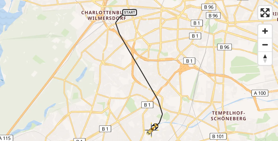 Flugroute Rettungshubschrauber Berlin - Charité Clinic Benjamin Franklin Campus, 25 Juli 2026, 09:45
