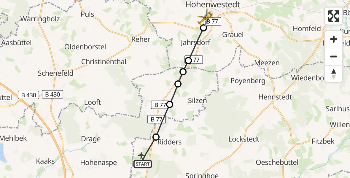 Flugroute Rettungshubschrauber Itzehoe Hungriger Wolf Flugplatz - Hohenwestedt, 25 Juli 2026, 09:48