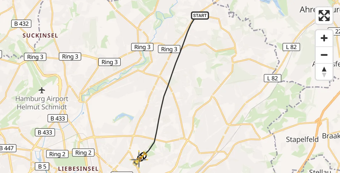 Flugroute Rettungshubschrauber Hamburg - Hamburg Military Hospital, 25 Juli 2026, 09:49