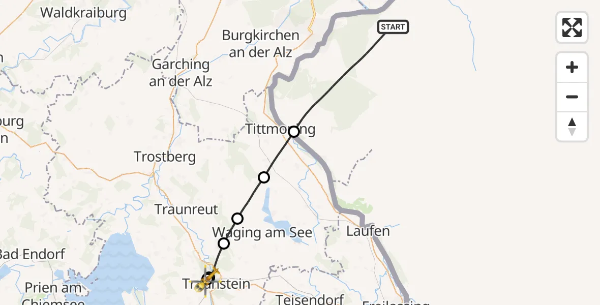 Flugroute Rettungshubschrauber Hochburg-Ach - Traunstein Hospital, 25 Juli 2026, 09:51