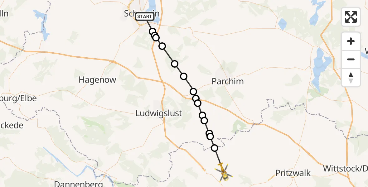 Flugroute Rettungshubschrauber Schwerin - Karstädt, 25 Juli 2026, 09:55