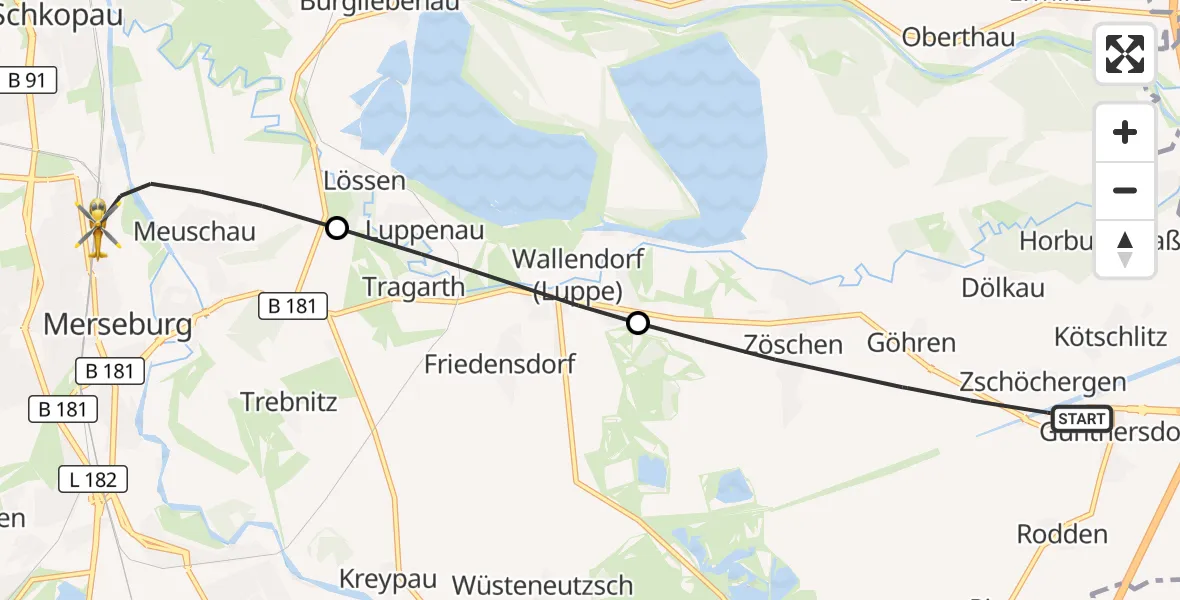 Flugroute Rettungshubschrauber Leuna - Merseburg, 25 Juli 2026, 10:00