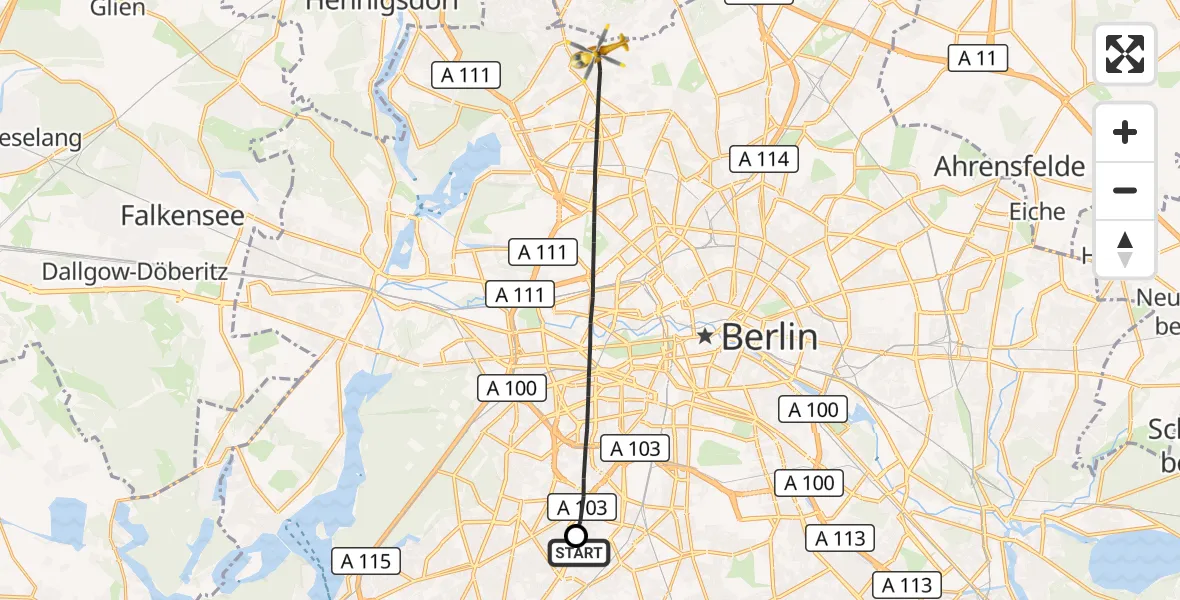 Flugroute Rettungshubschrauber Charité Clinic Benjamin Franklin Campus - Berlin, 25 Juli 2026, 10:09