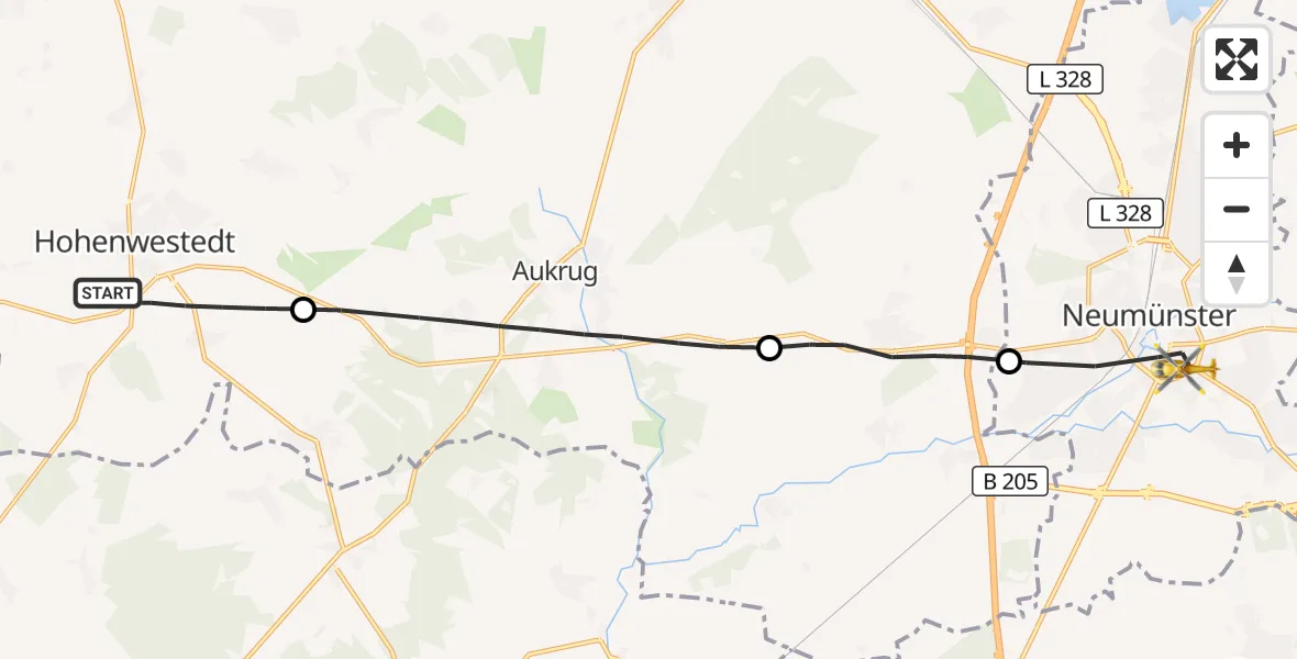 Flugroute Rettungshubschrauber Hohenwestedt - Neumünster, 25 Juli 2026, 10:18