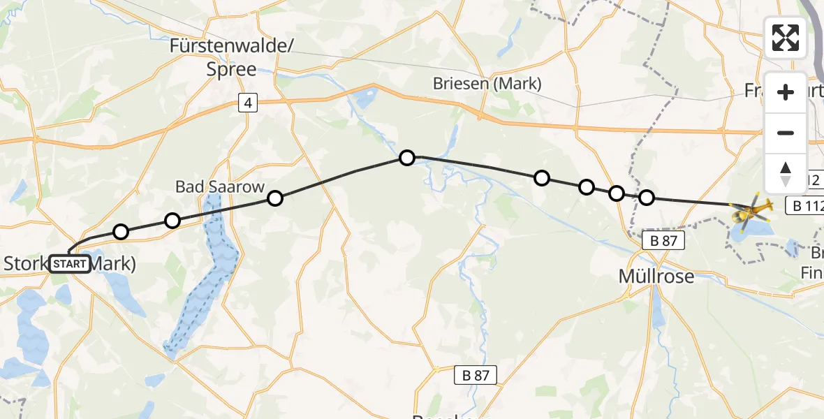 Flugroute Rettungshubschrauber Storkow (Mark) - Frankfurt (Oder), 25 Juli 2026, 10:29