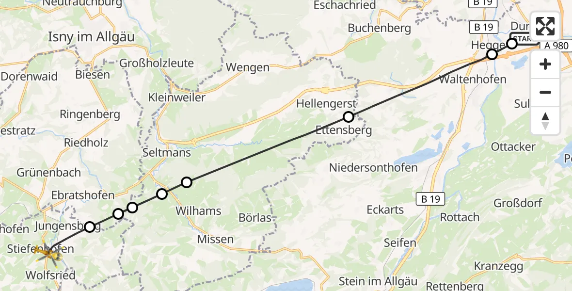 Flugroute Rettungshubschrauber Kempten-Durach Flugplatz - Stiefenhofen, 25 Juli 2026, 10:36