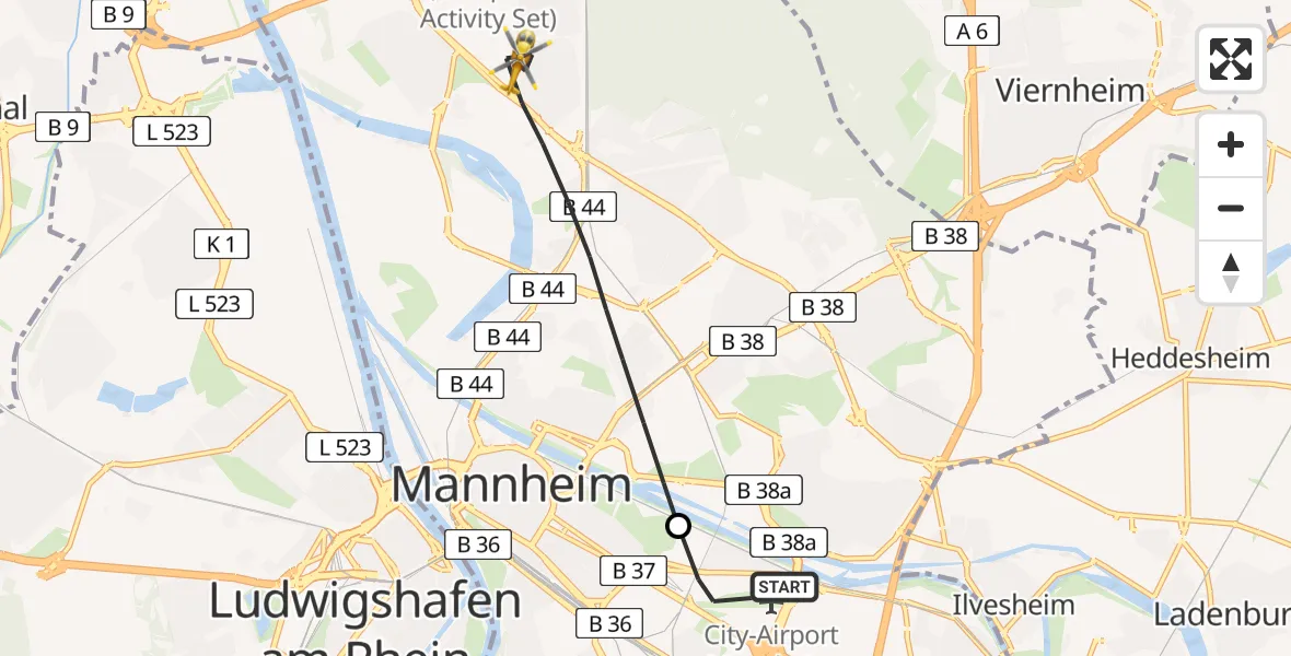 Flugroute Rettungshubschrauber Mannheim-City Flughafen - Mannheim, 25 Juli 2026, 10:47