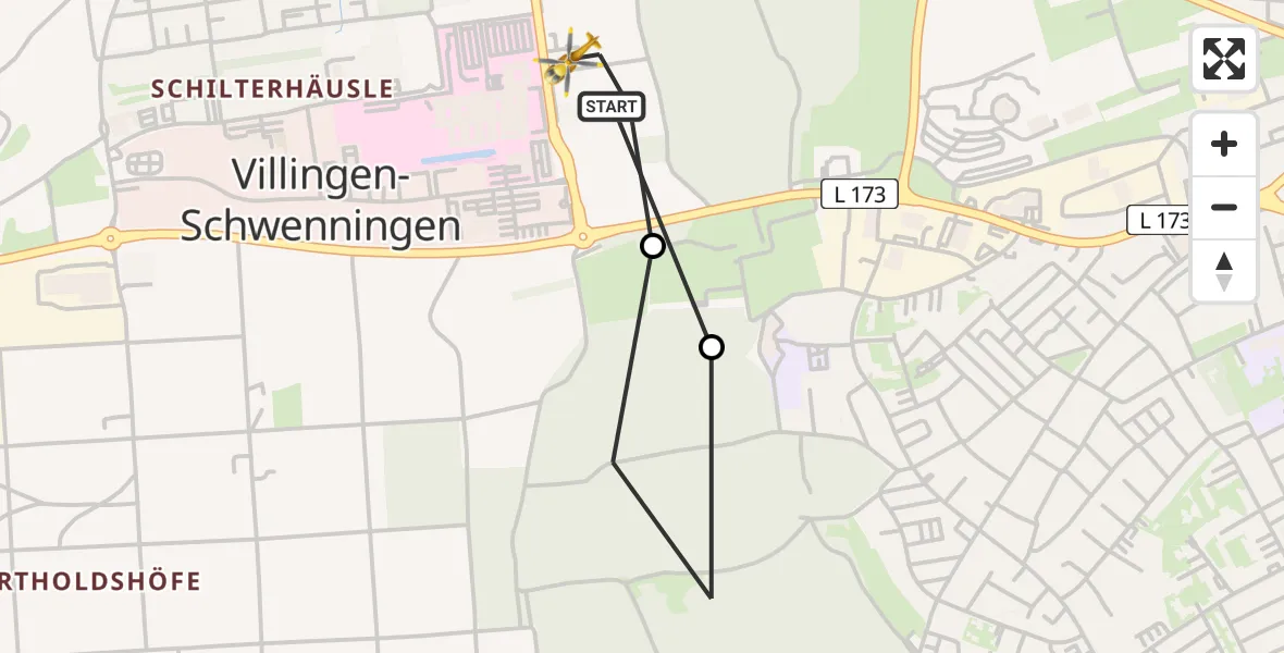 Flugroute Ambulanzhubschrauber DRF Air Rescue Station Villingen-Schwenningen Hubschrauberlandeplatz (Christoph 11) - DRF Air Rescue Station Villingen-Schwenningen Hubschrauberlandeplatz (Christoph 11), 25 Juli 2026, 10:48