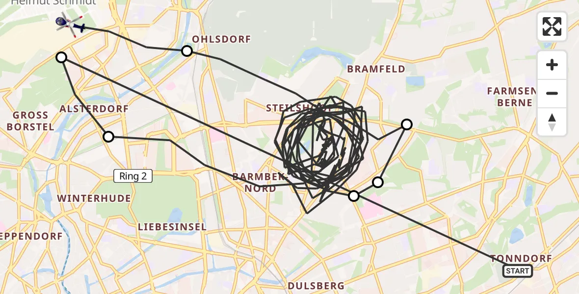 Flugroute Polizeihubschrauber Hamburg - Hamburg Helmut Schmidt Flughafen, 25 Juli 2026, 10:51