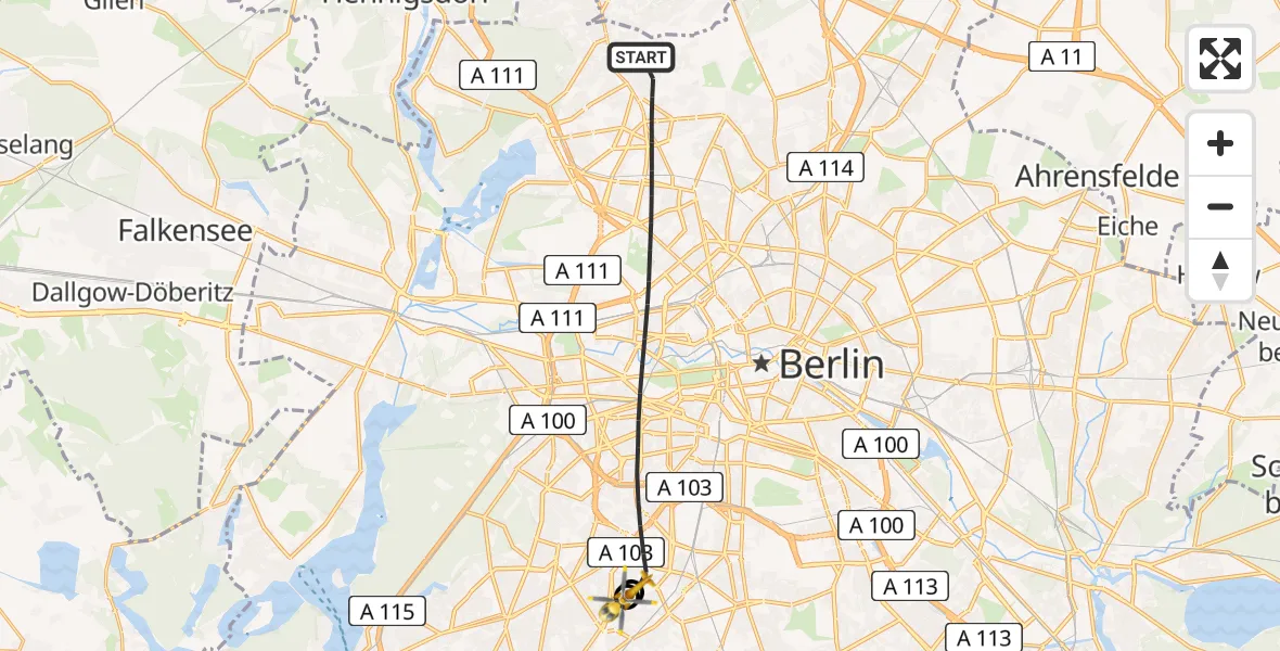 Flugroute Rettungshubschrauber Berlin - Charité Clinic Benjamin Franklin Campus, 25 Juli 2026, 10:52