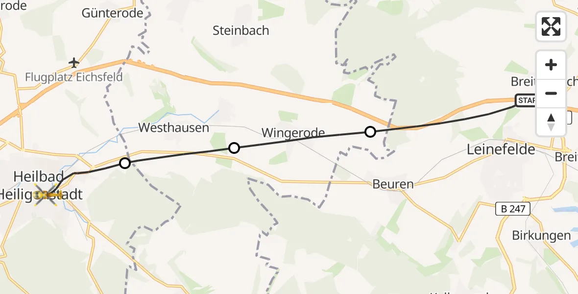 Flugroute Rettungshubschrauber Leinefelde-Worbis - Heilbad Heiligenstadt, 25 Juli 2026, 10:58