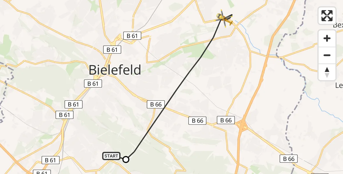 Flugroute Rettungshubschrauber Luftrettungszentrum Bielefeld - Bielefeld, 25 Juli 2026, 11:04