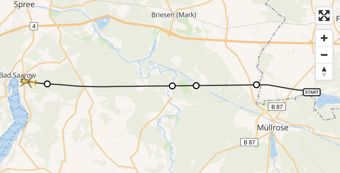 Flugroute Rettungshubschrauber Frankfurt (Oder) - Bad Saarow, 25 Juli 2026, 11:08