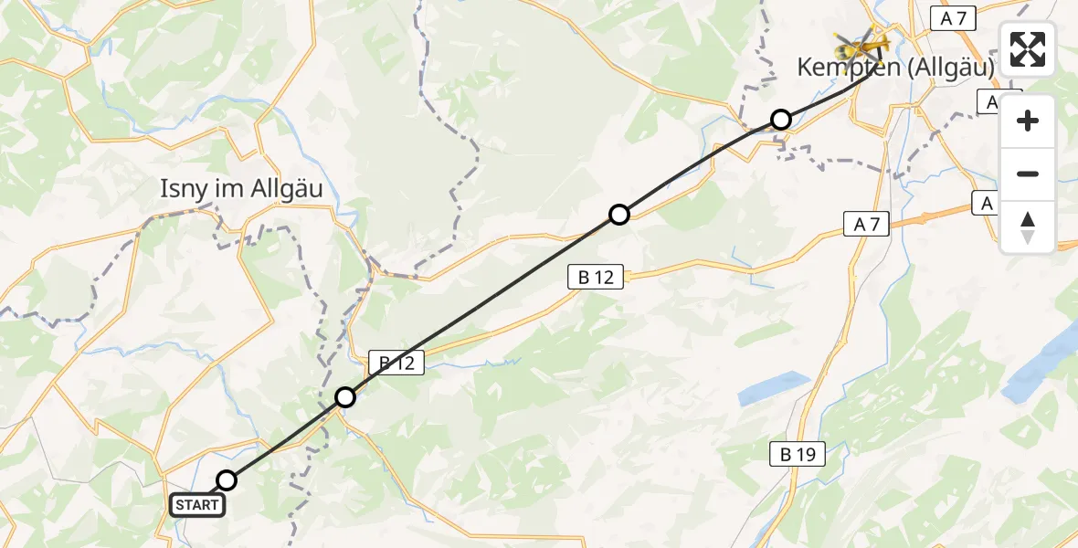 Flugroute Rettungshubschrauber Stiefenhofen - Kempten (Allgäu), 25 Juli 2026, 11:09