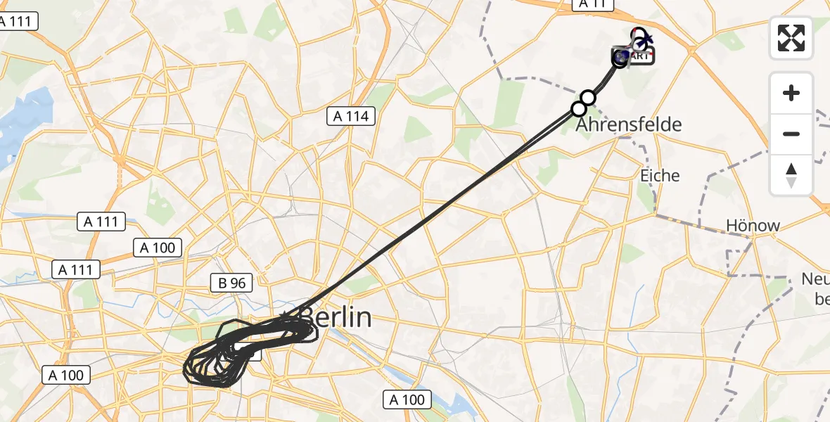 Flugroute Polizeihubschrauber Ahrensfelde Hubschrauberlandeplatz - Ahrensfelde Hubschrauberlandeplatz, 25 Juli 2026, 11:13