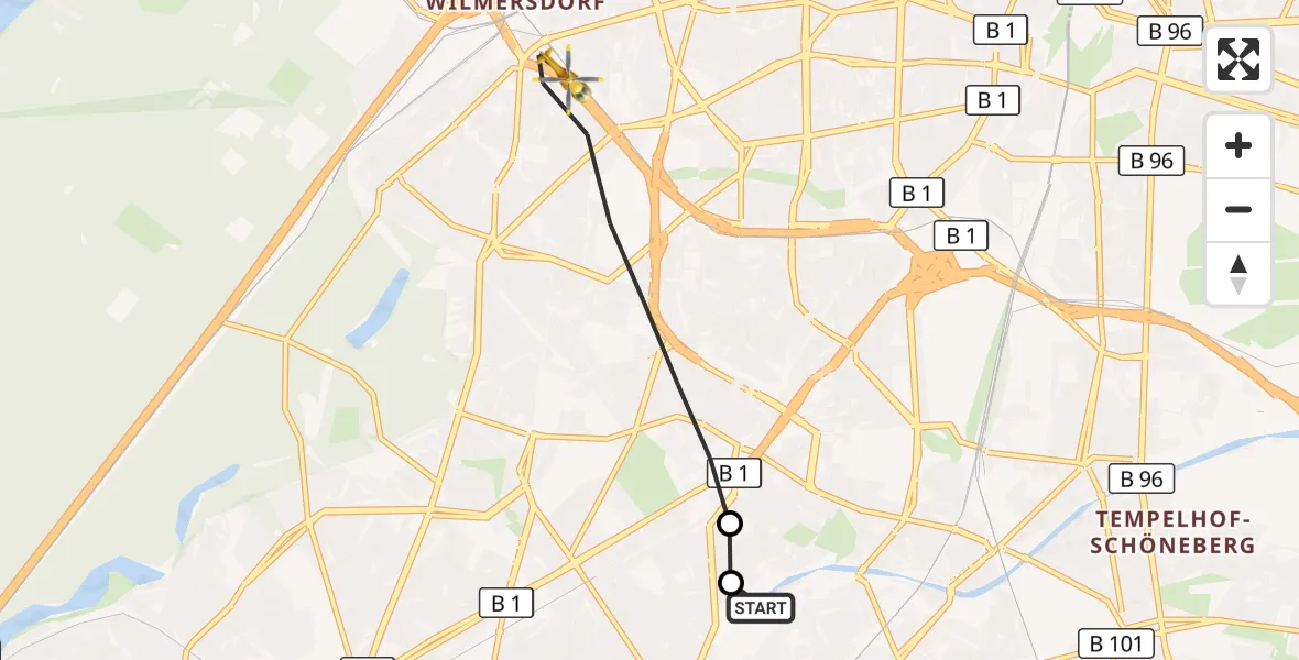 Flugroute Rettungshubschrauber Charité Clinic Benjamin Franklin Campus - Berlin, 25 Juli 2026, 11:15