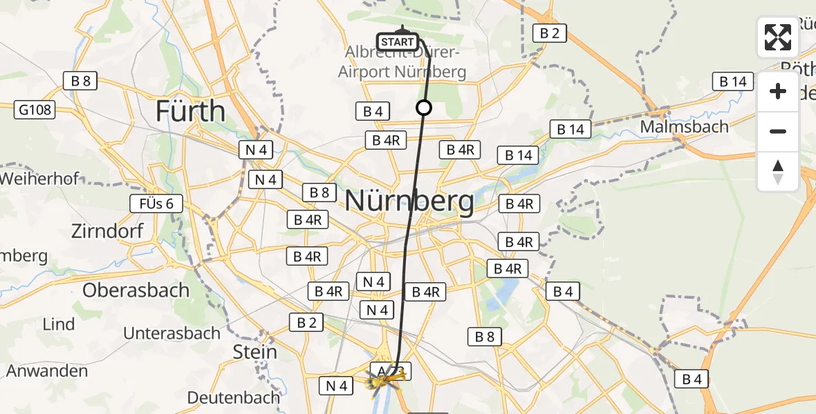 Flugroute Ambulanzhubschrauber Flughafen Nuremberg - Nürnberg, 25 Juli 2026, 11:25