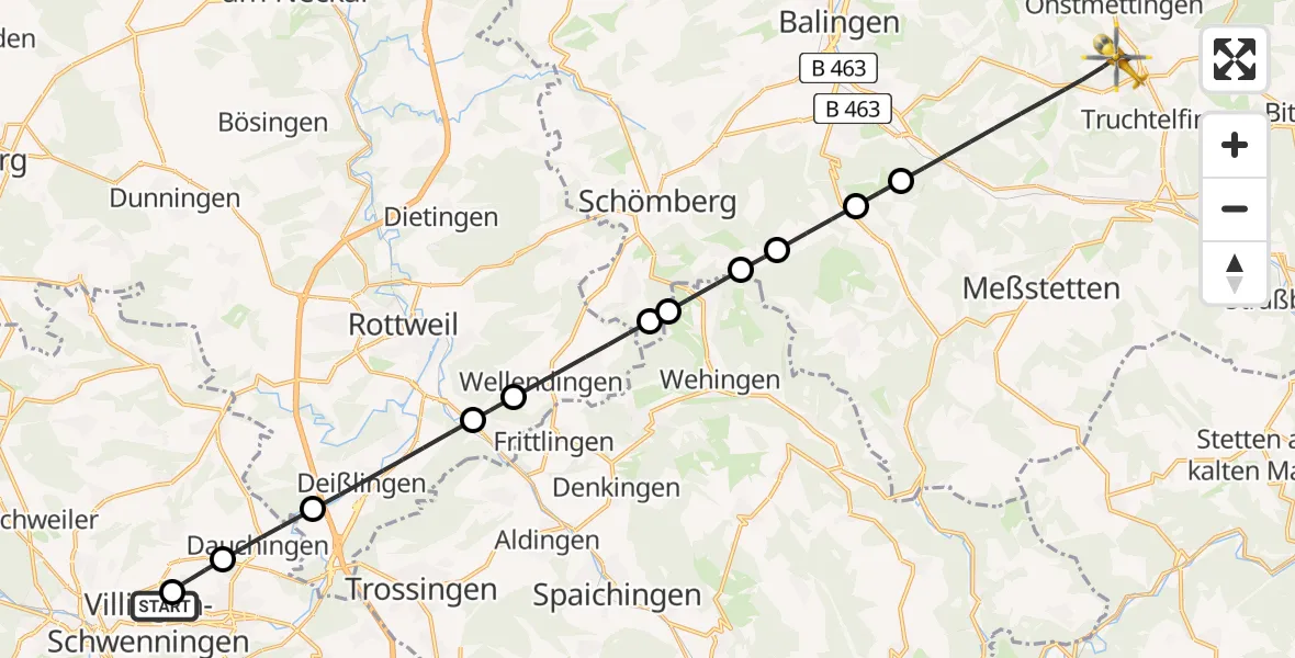 Flugroute Ambulanzhubschrauber DRF Air Rescue Station Villingen-Schwenningen Hubschrauberlandeplatz (Christoph 11) - Albstadt, 25 Juli 2026, 11:28