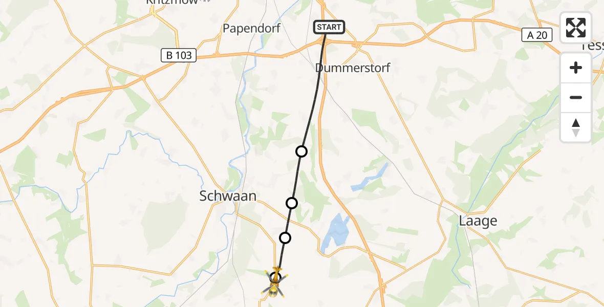 Flugroute Ambulanzhubschrauber Dummerstorf - Mistorf, 25 Juli 2026, 11:28