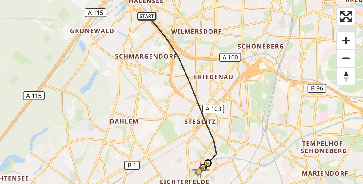 Flugroute Rettungshubschrauber Berlin - Charité Clinic Benjamin Franklin Campus, 25 Juli 2026, 11:30