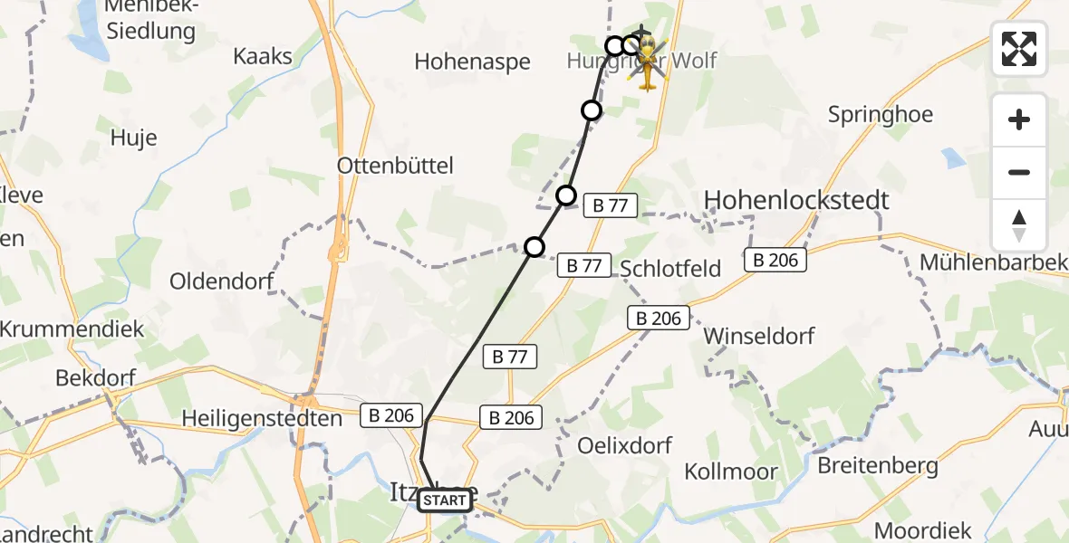 Flugroute Rettungshubschrauber Itzehoe - Itzehoe Hungriger Wolf Flugplatz, 25 Juli 2026, 11:37