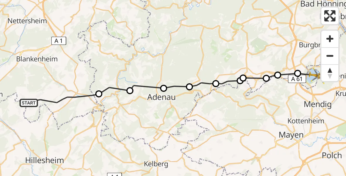 Flugroute Ambulanzhubschrauber Blankenheim - Glees, 25 Juli 2026, 11:40