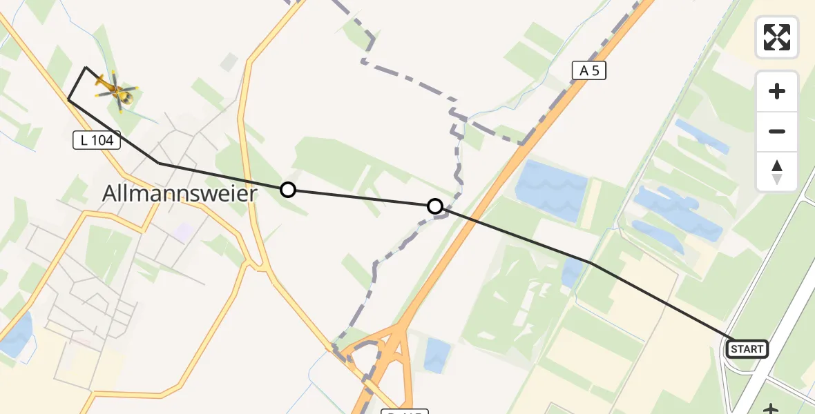 Flugroute Rettungshubschrauber Lahr Flughafen - Schwanau, 25 Juli 2026, 11:40