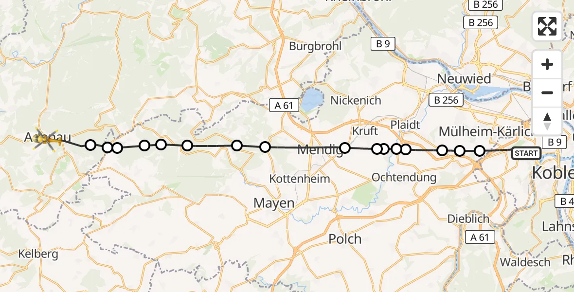 Flugroute Rettungshubschrauber Koblenz - Adenau, 25 Juli 2026, 11:50