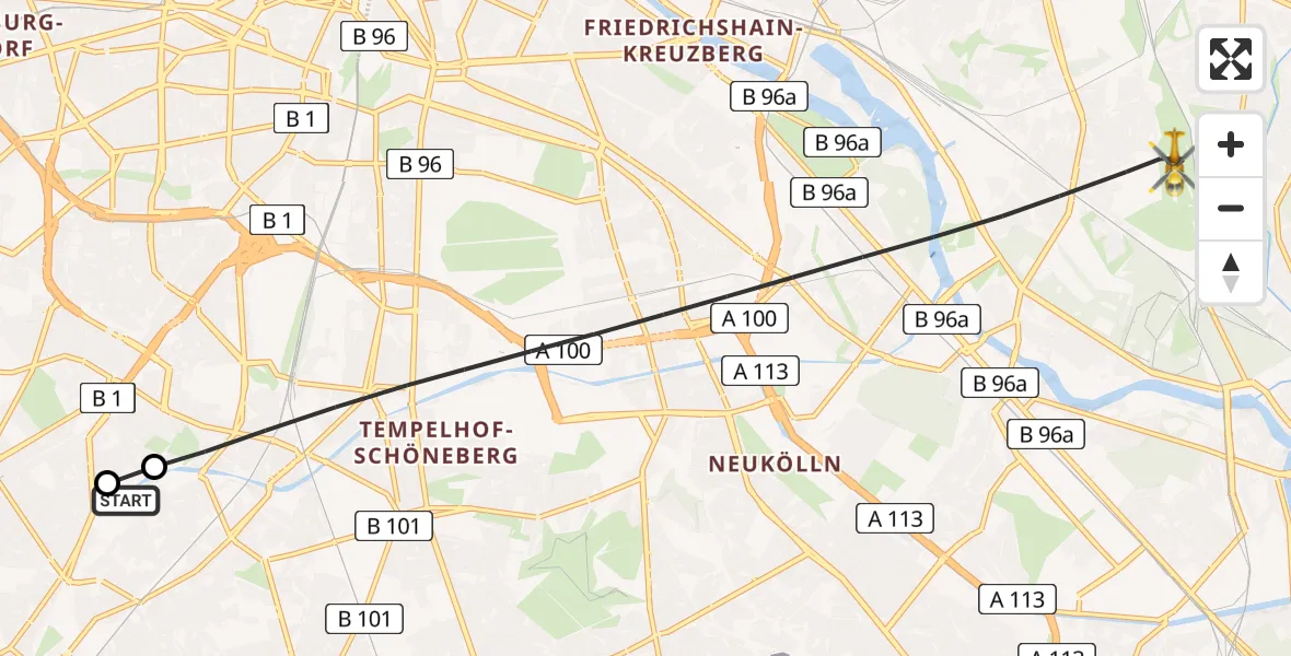Flugroute Rettungshubschrauber Charité Clinic Benjamin Franklin Campus - Berlin, 25 Juli 2026, 11:54